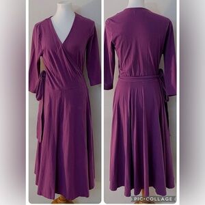 eShakti Purple Wrap Dress Casual Workwear Fall Chic Comfort Teacher Preppy